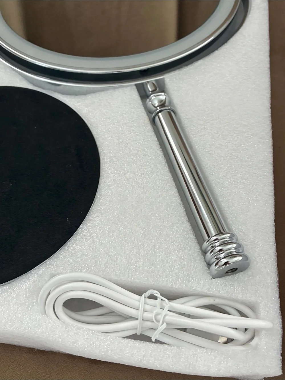 Cordless Rechargeable Silver LED Lighted Vanity 8 inch Makeup Mirror with stand.